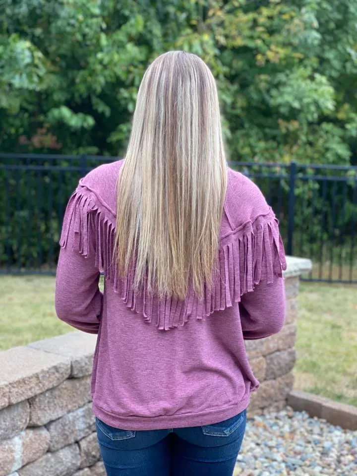 Boho Vibes Fringe Top - Heather Burgundy