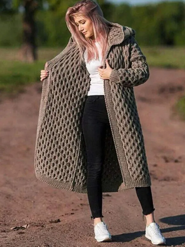 Boho Winter Warm Hooded Cardigan Knit Sweater