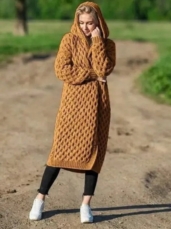 Boho Winter Warm Hooded Cardigan Knit Sweater