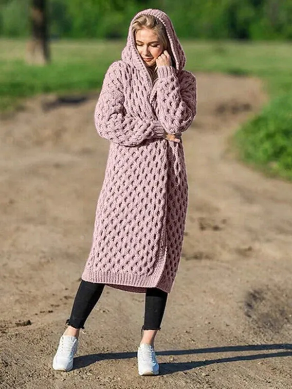 Boho Winter Warm Hooded Cardigan Knit Sweater