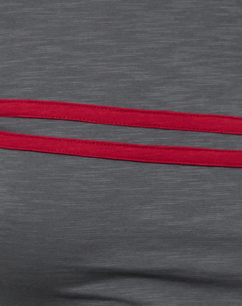 Bonjita Long Sleeve Top in Storm Grey with Adrenaline Red Binding
