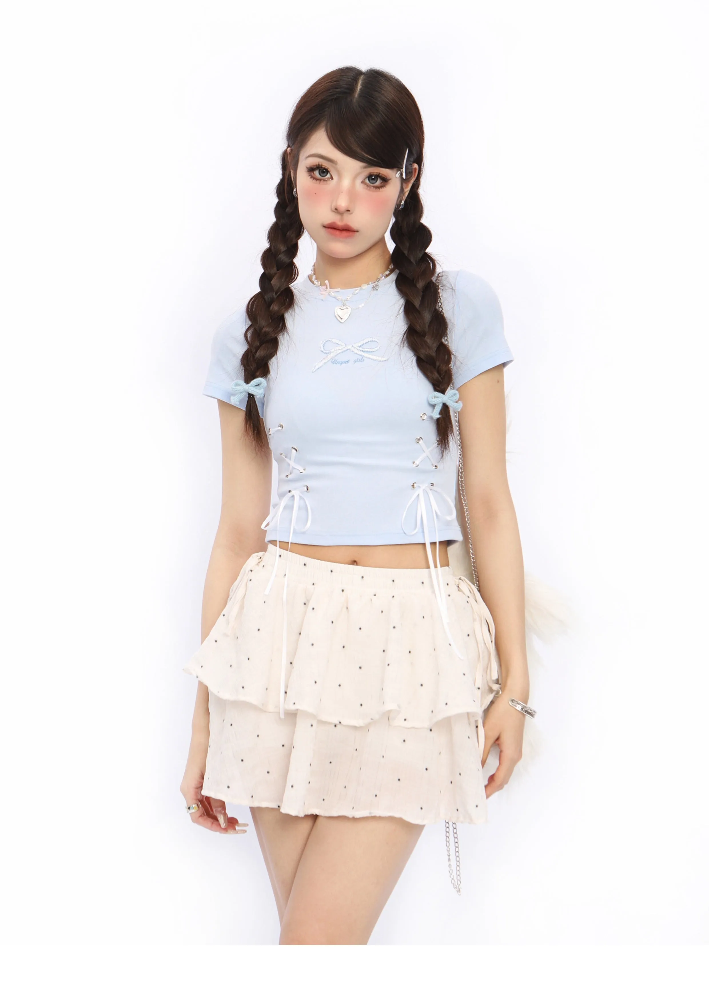 Bow tie short-sleeved short top