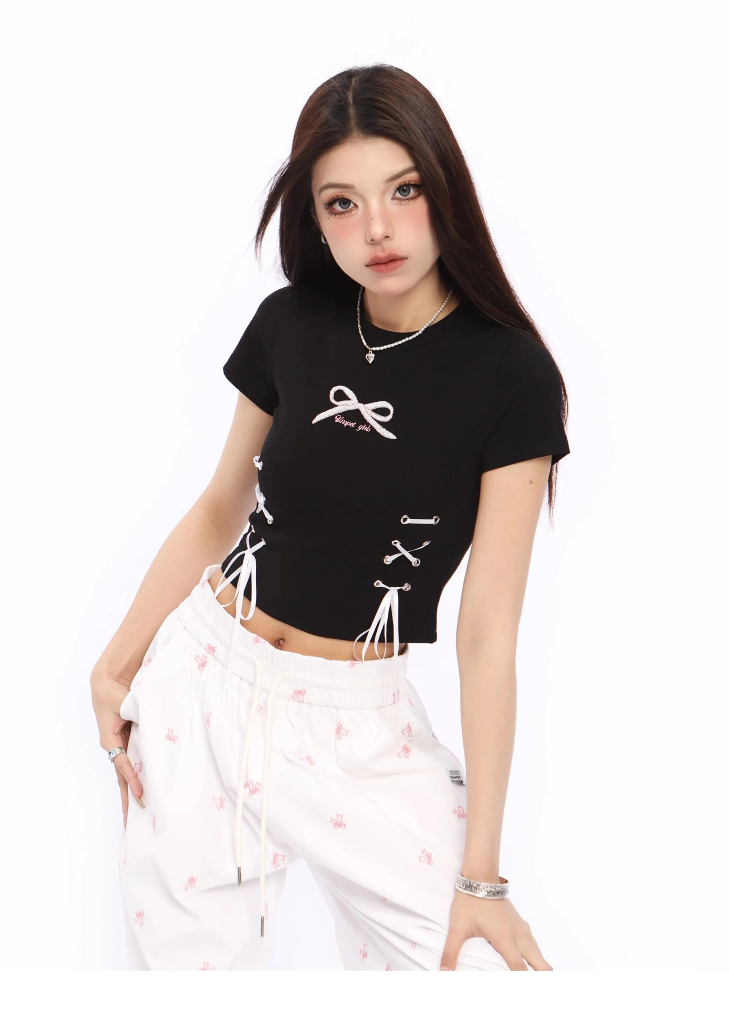 Bow tie short-sleeved short top
