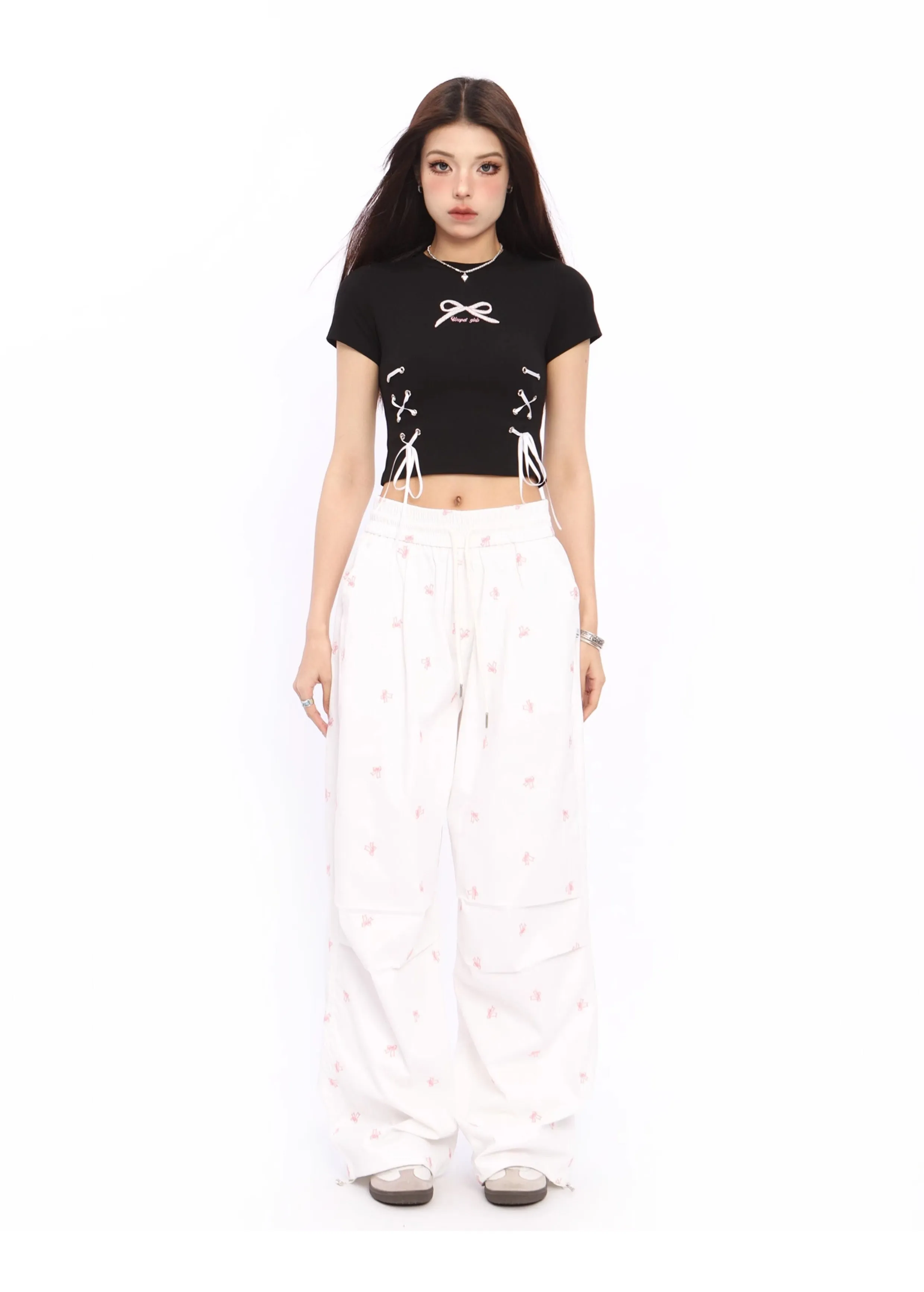 Bow tie short-sleeved short top
