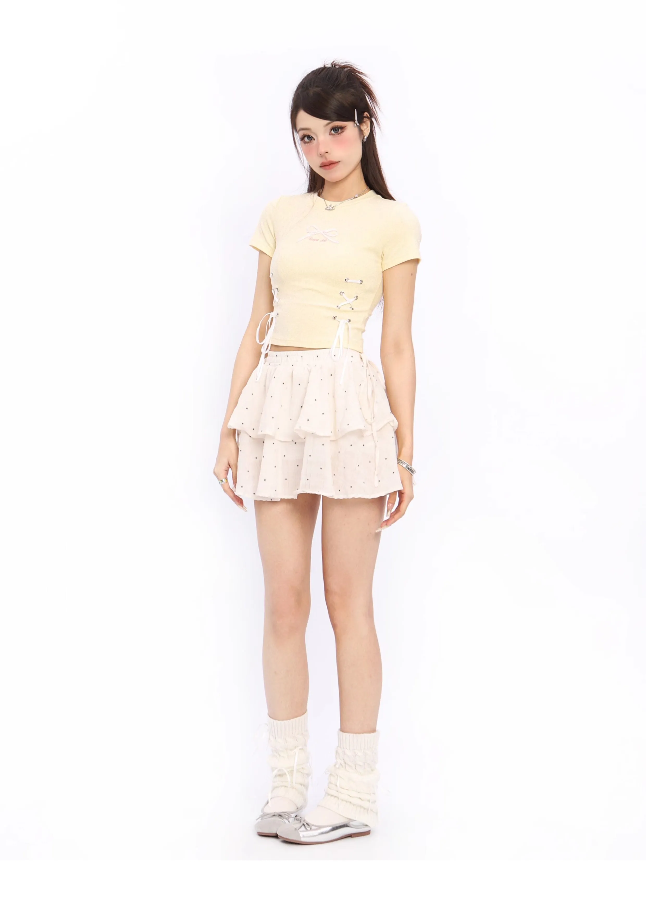 Bow tie short-sleeved short top