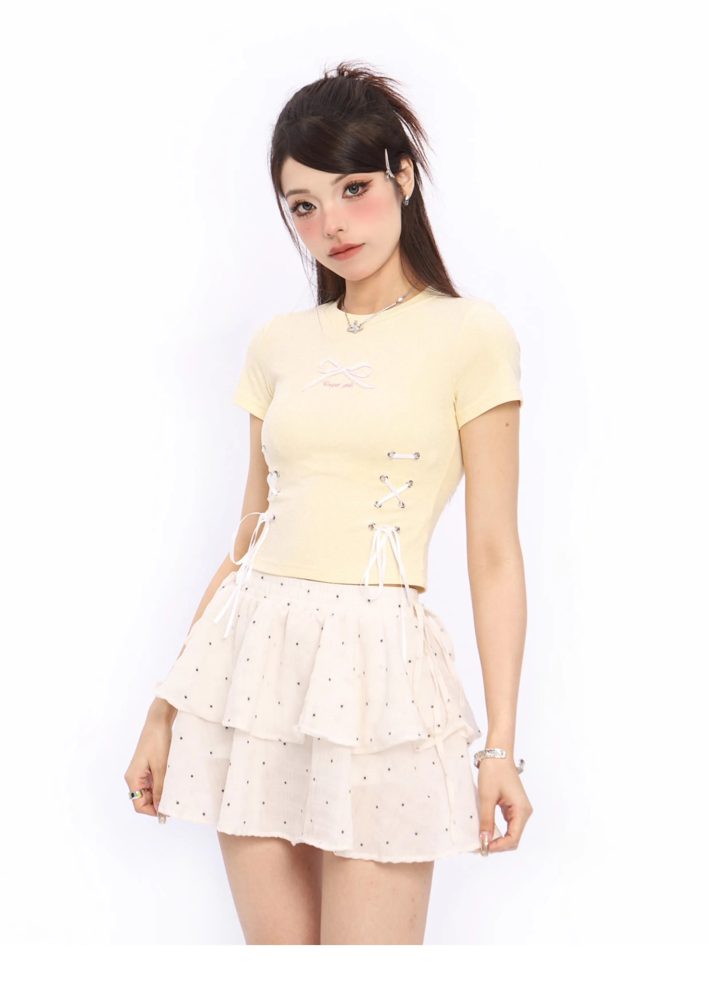 Bow tie short-sleeved short top