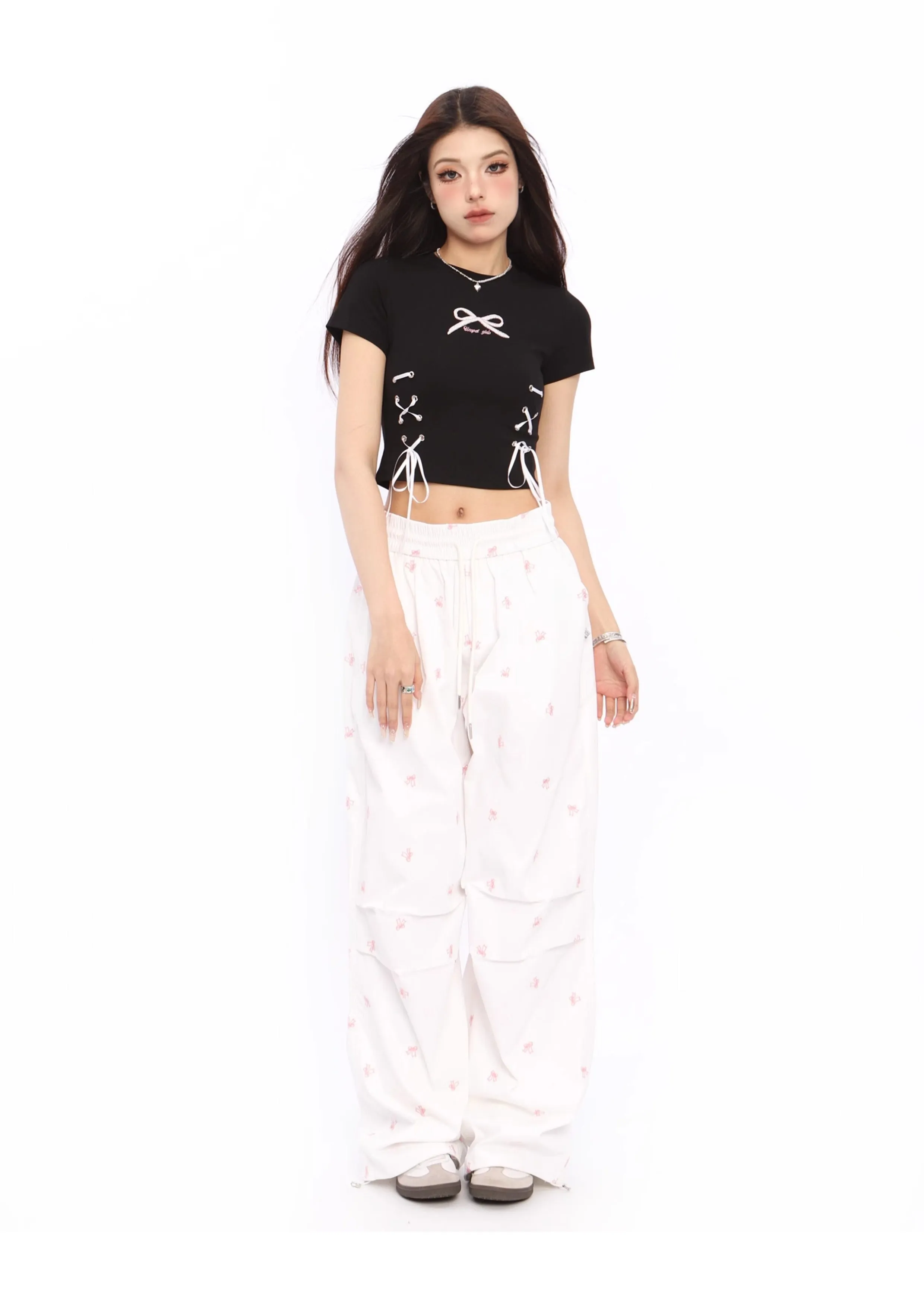 Bow tie short-sleeved short top
