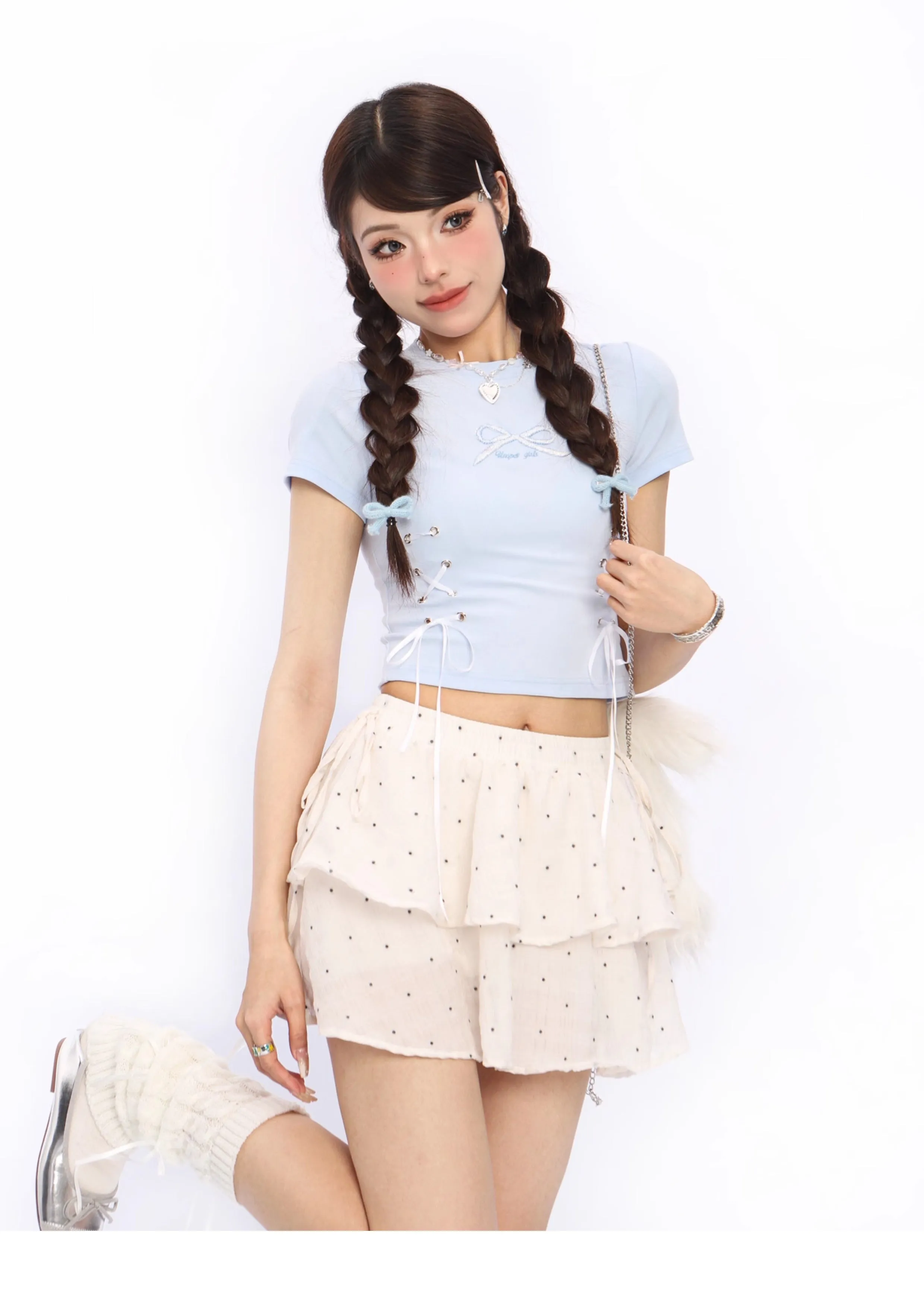 Bow tie short-sleeved short top