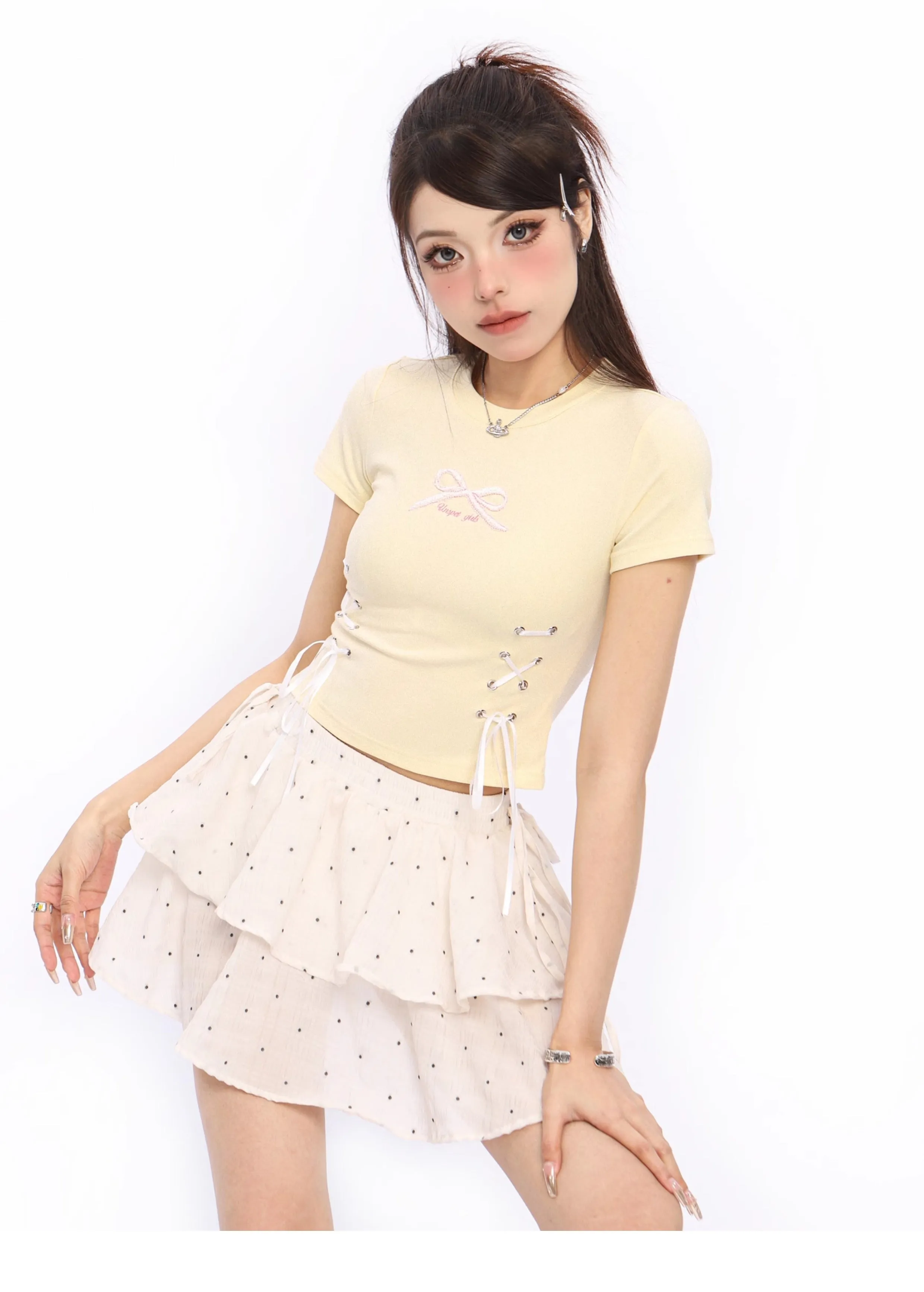 Bow tie short-sleeved short top