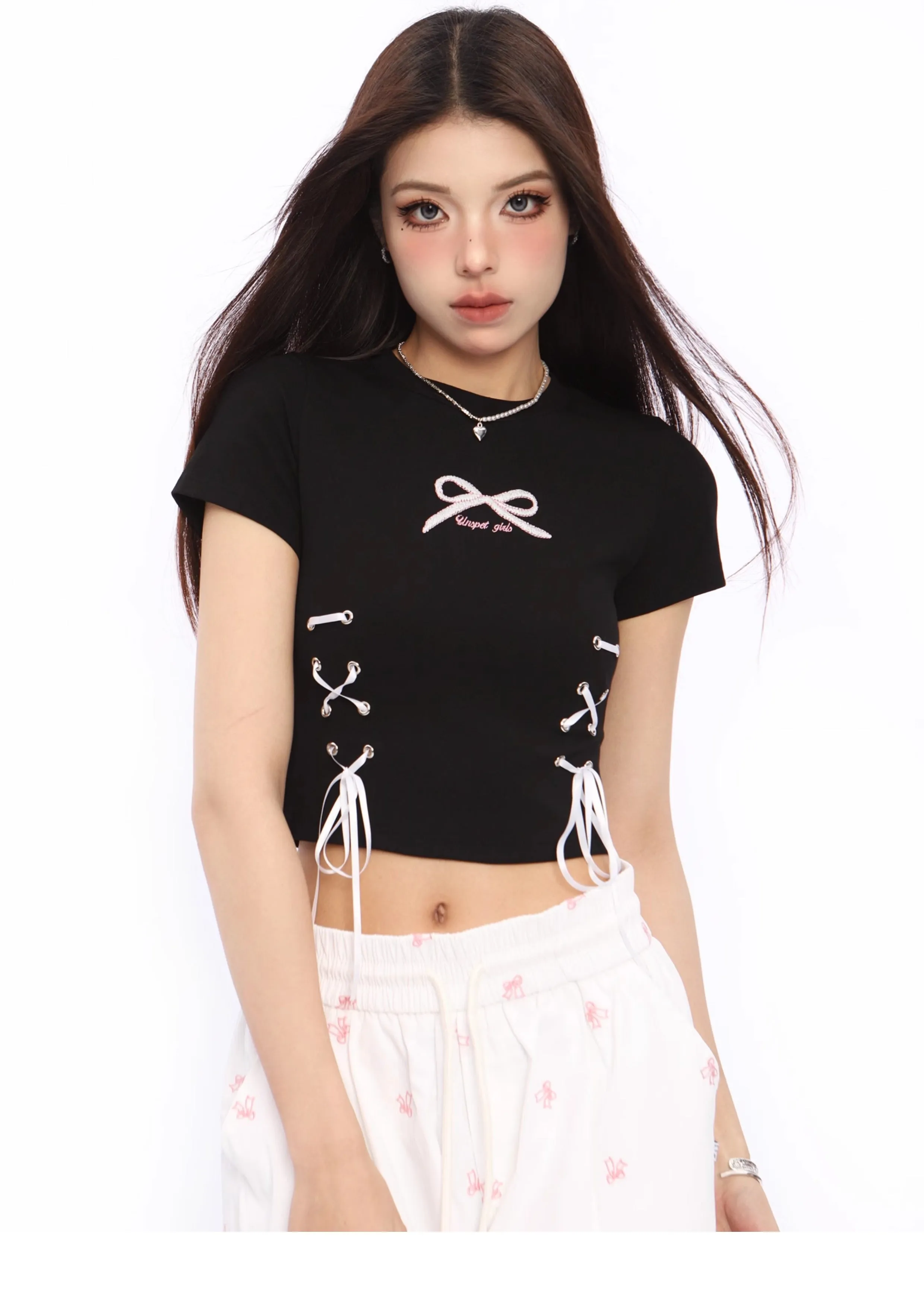 Bow tie short-sleeved short top