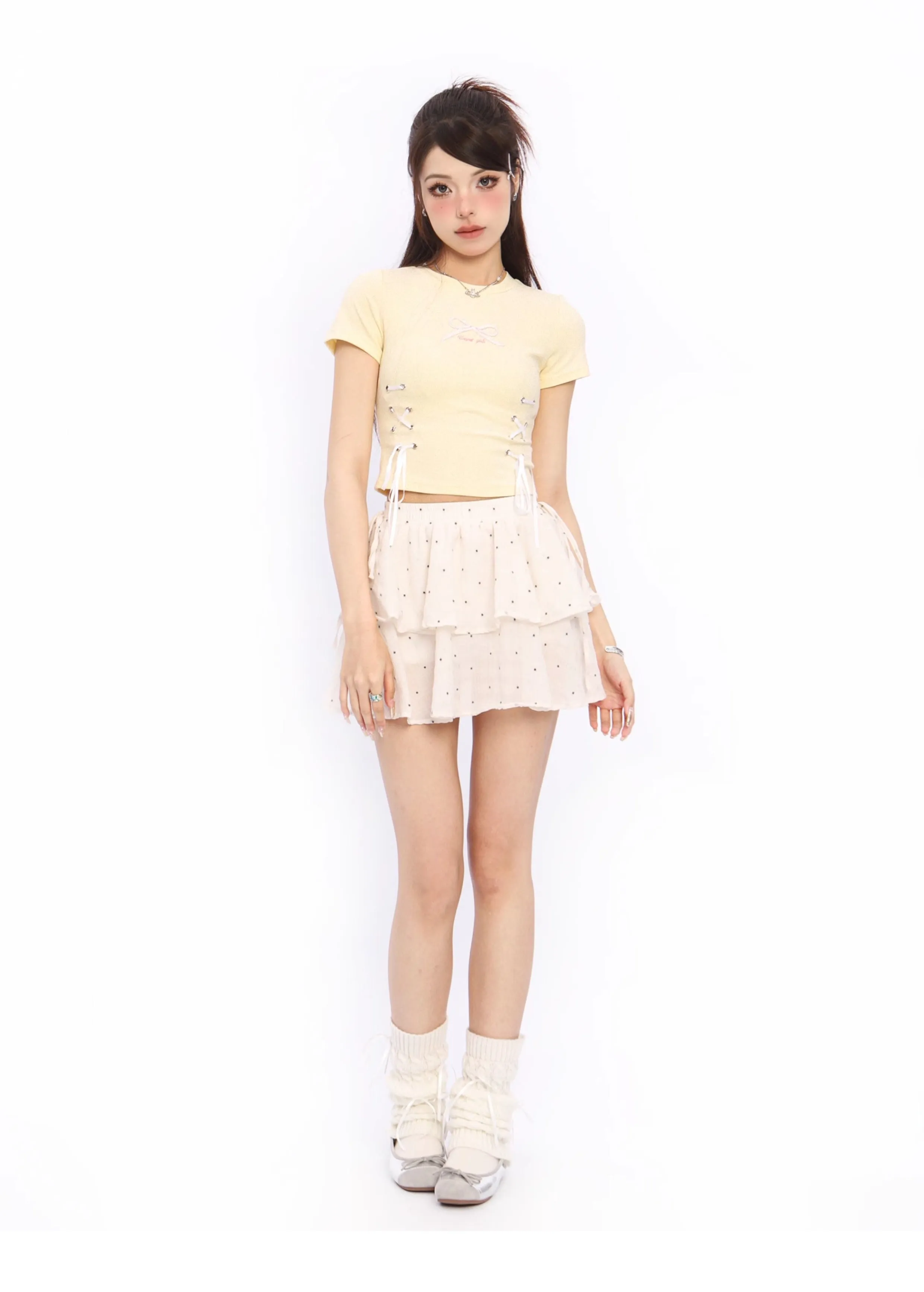 Bow tie short-sleeved short top