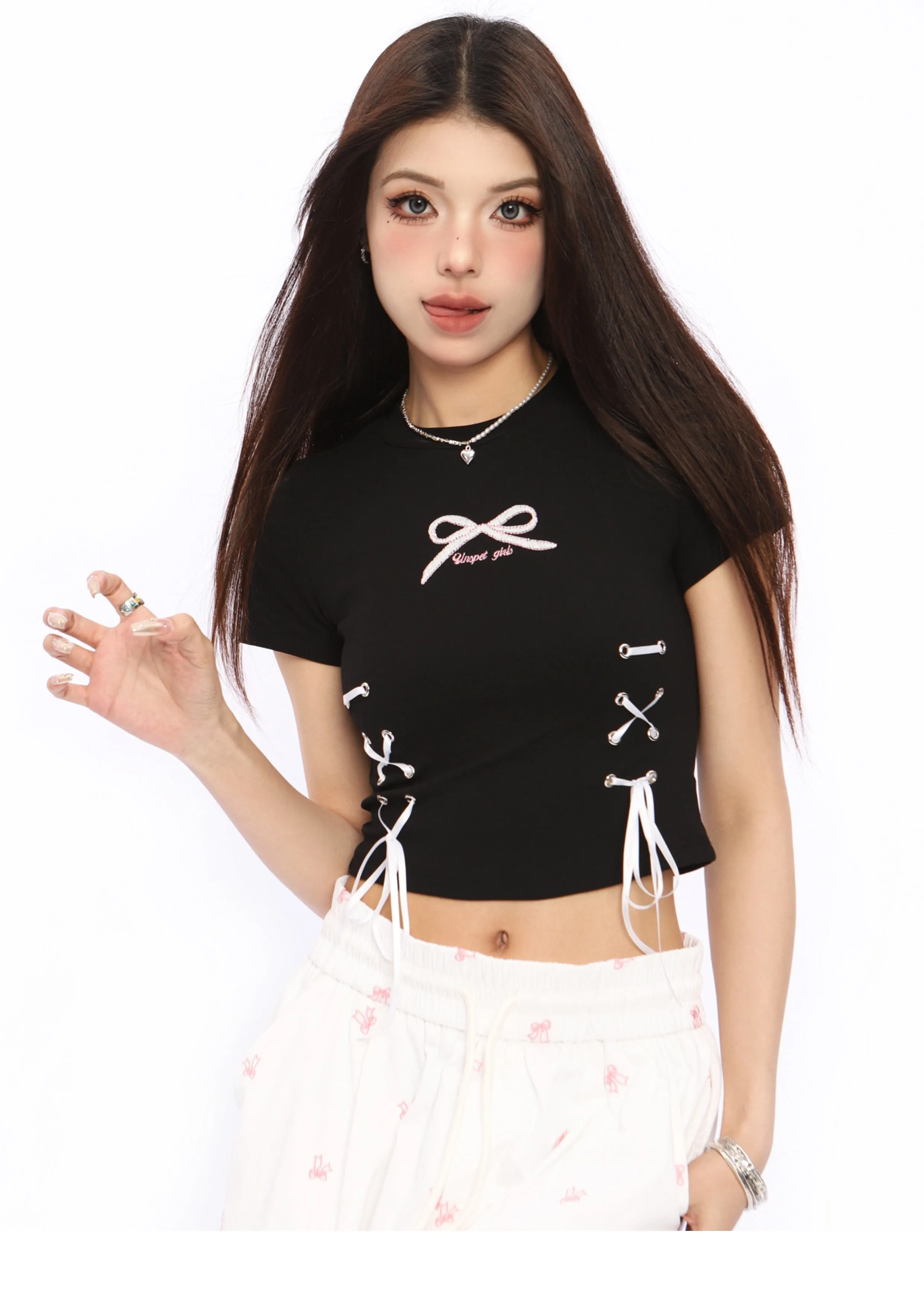 Bow tie short-sleeved short top