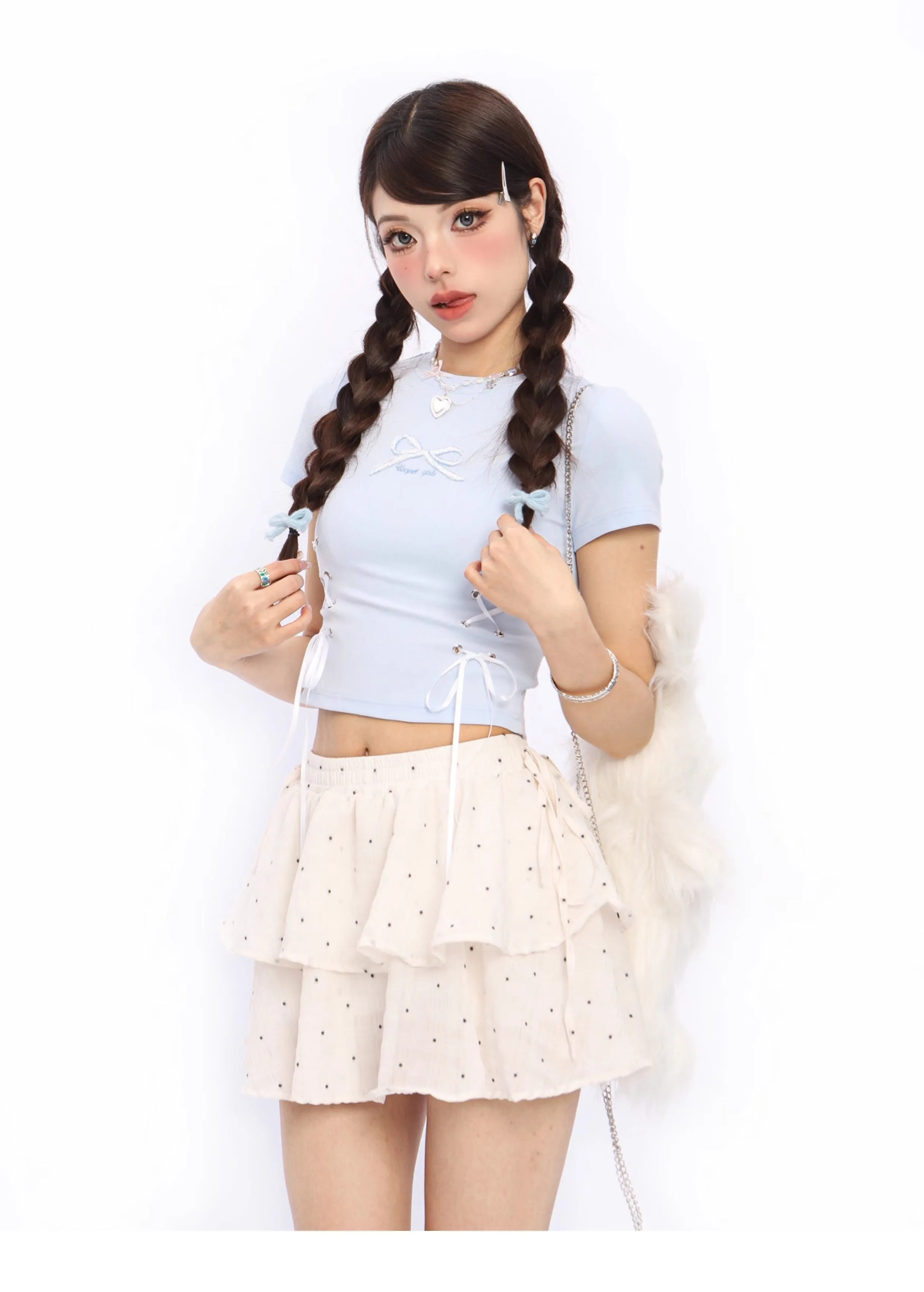 Bow tie short-sleeved short top