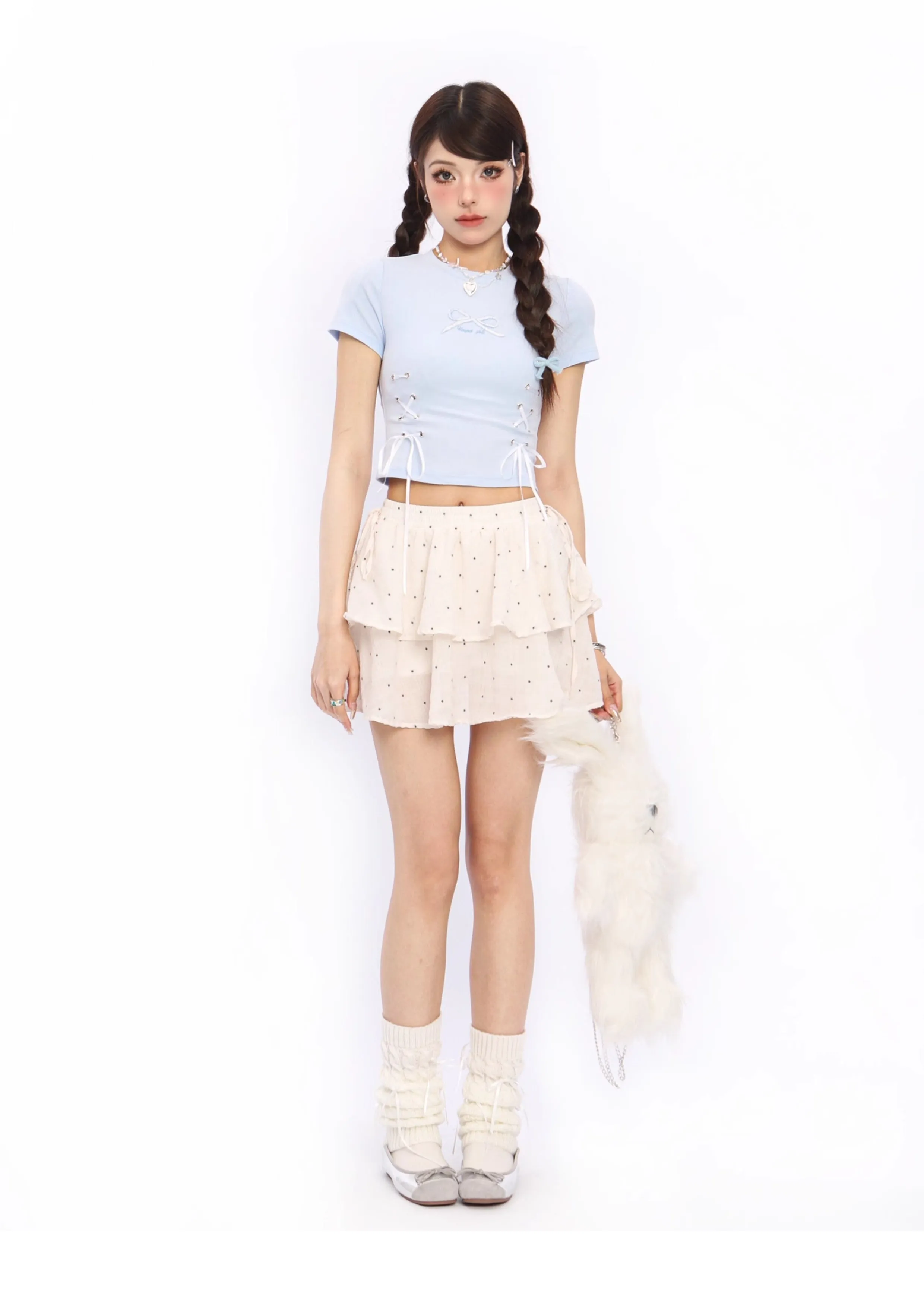 Bow tie short-sleeved short top
