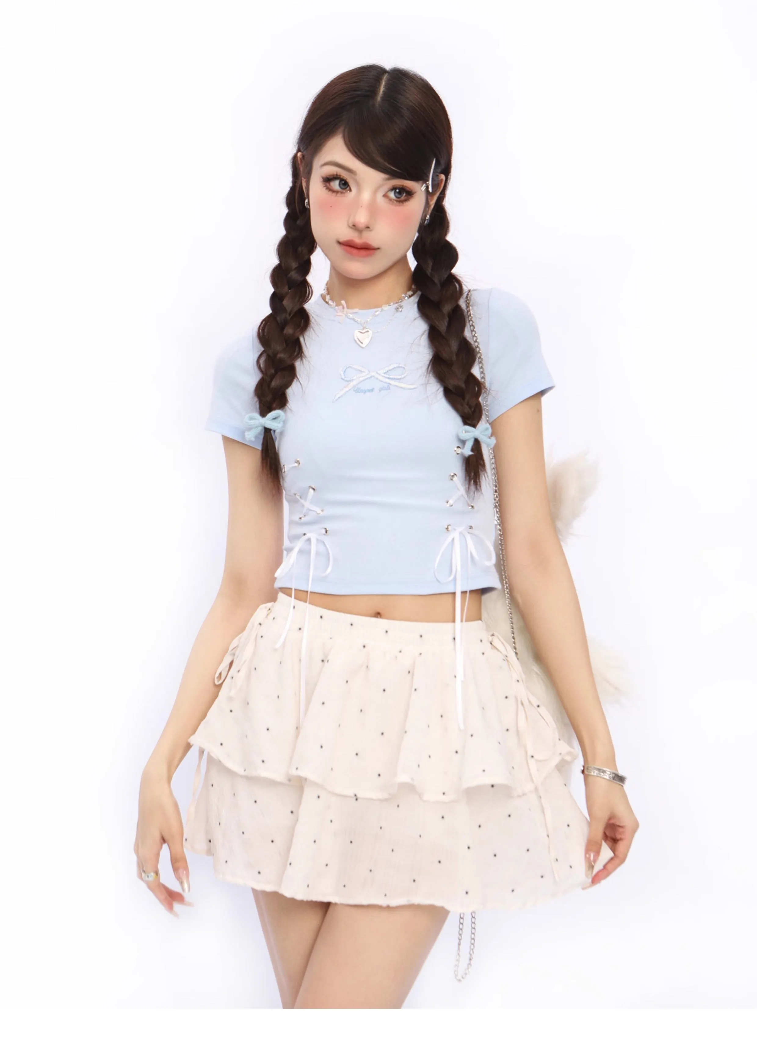 Bow tie short-sleeved short top