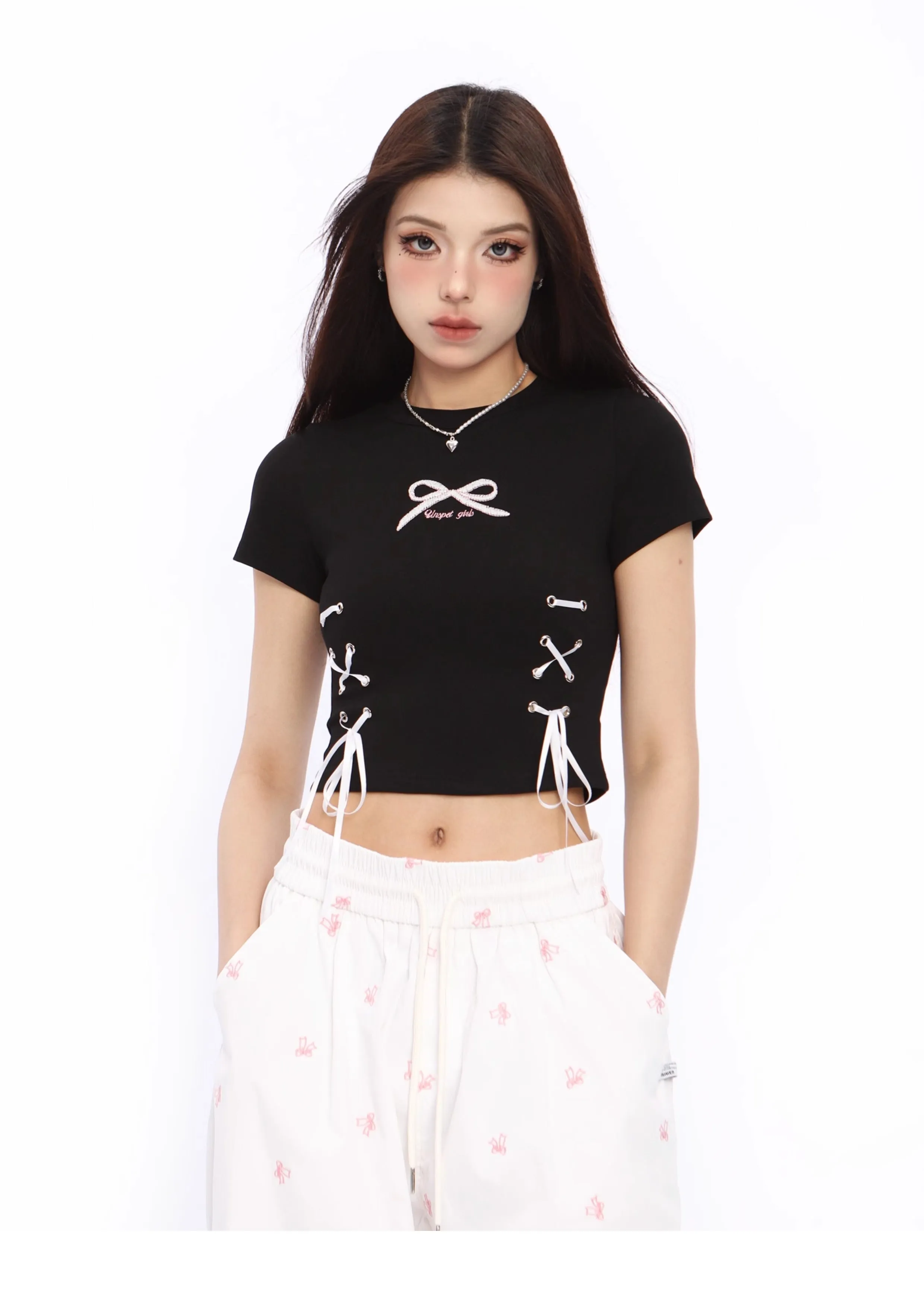 Bow tie short-sleeved short top