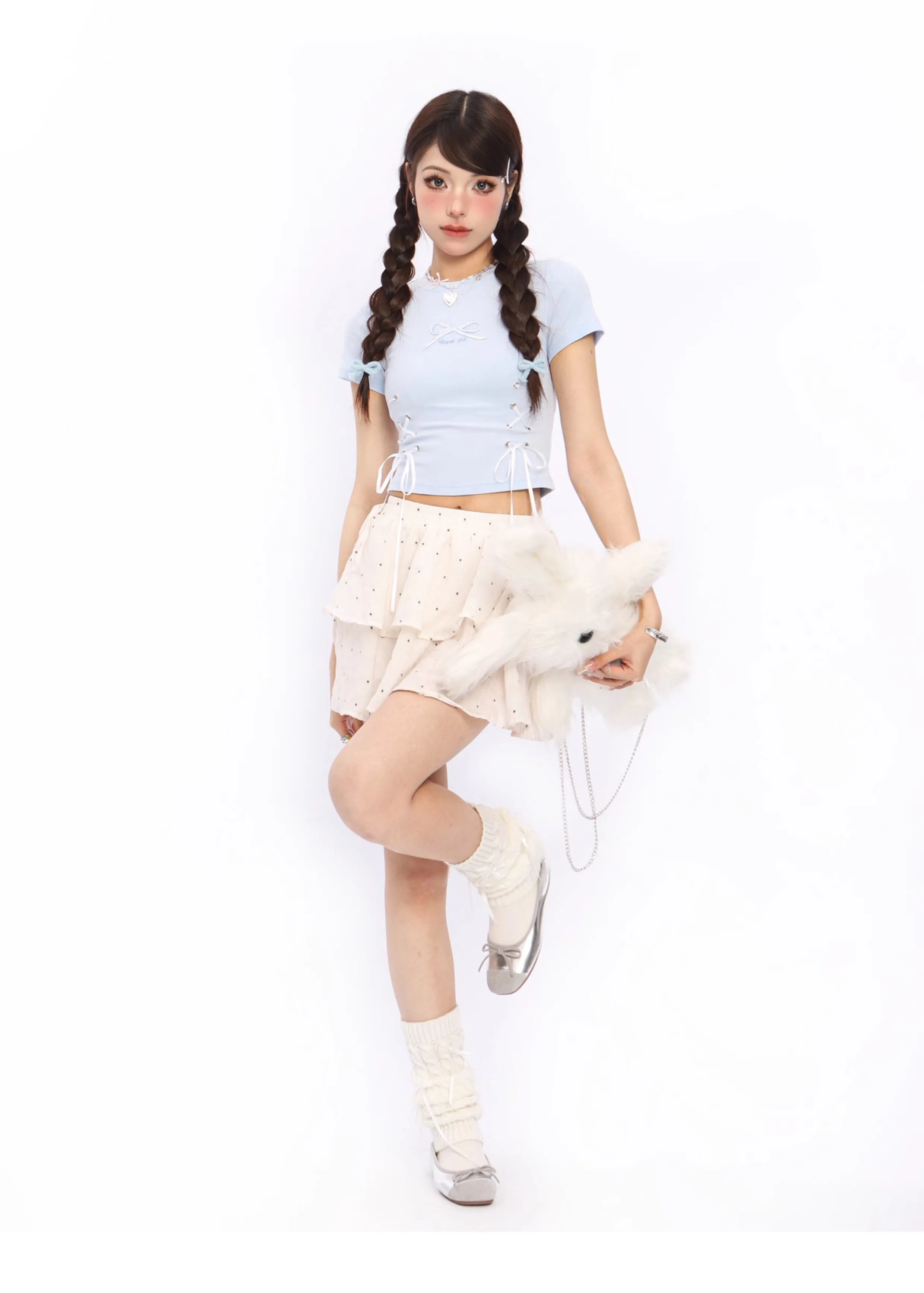 Bow tie short-sleeved short top