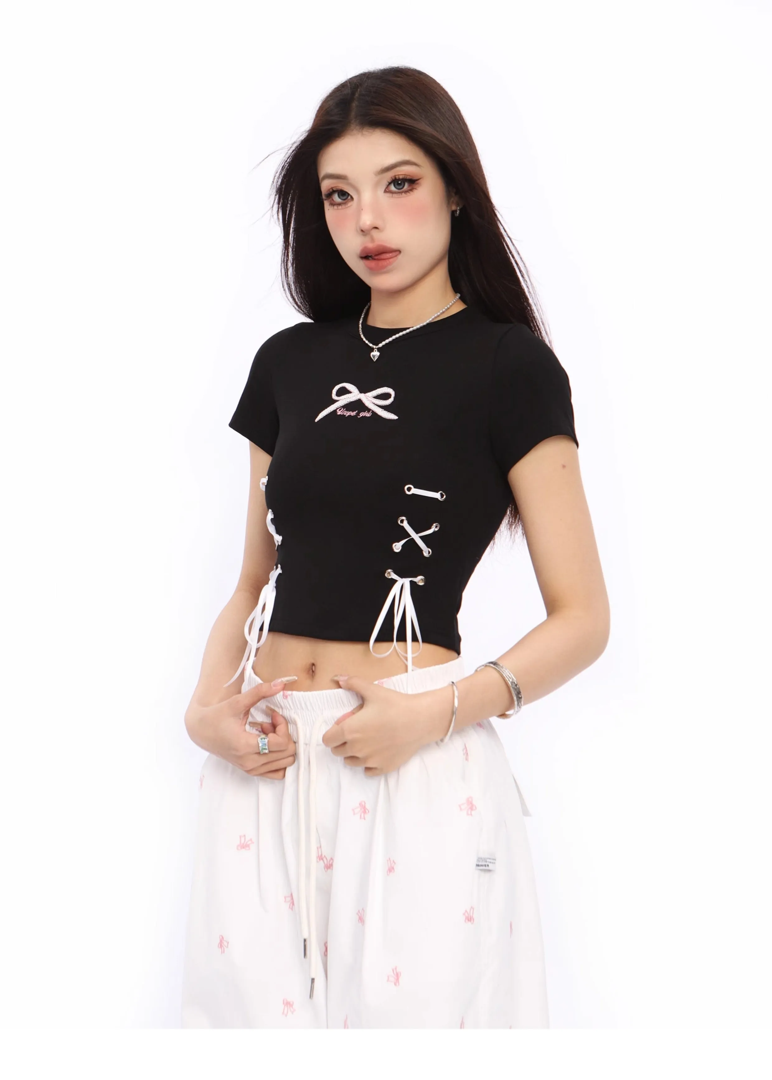 Bow tie short-sleeved short top