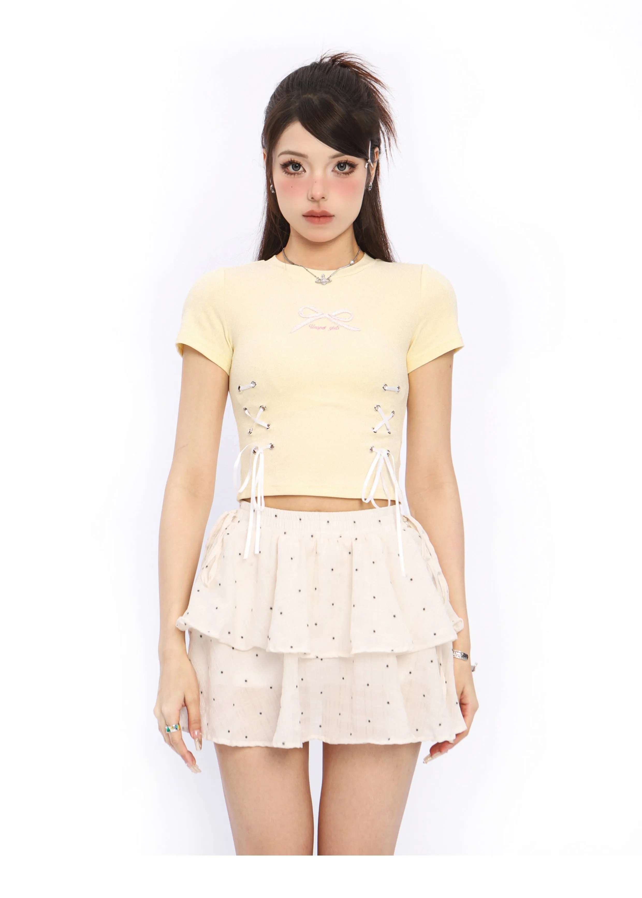 Bow tie short-sleeved short top