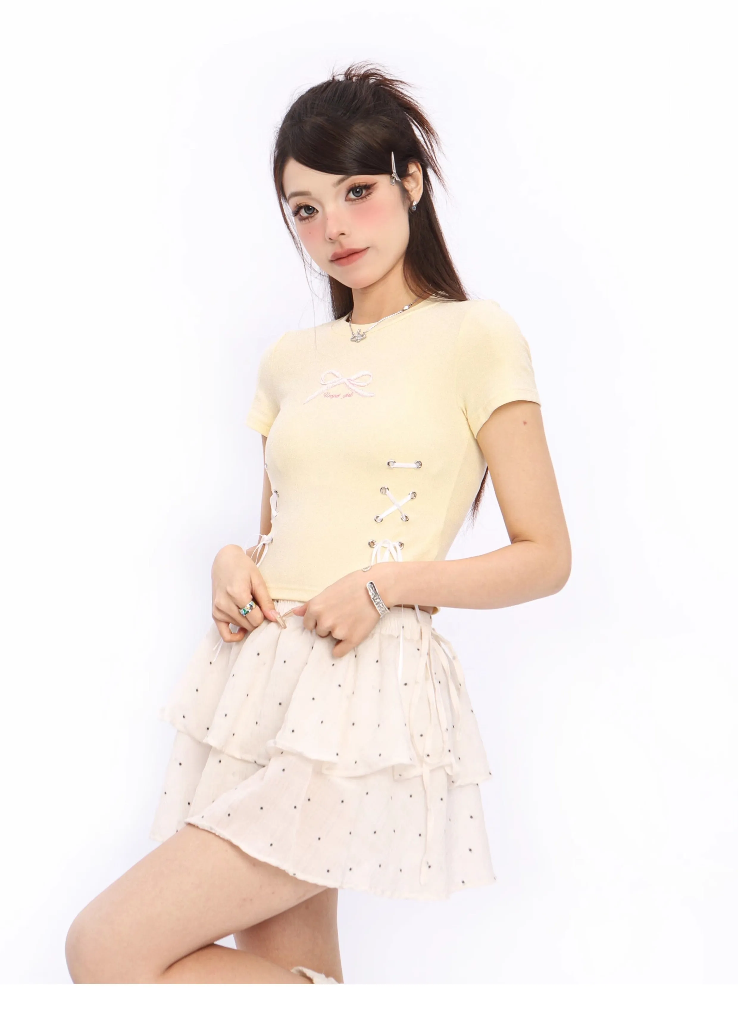 Bow tie short-sleeved short top