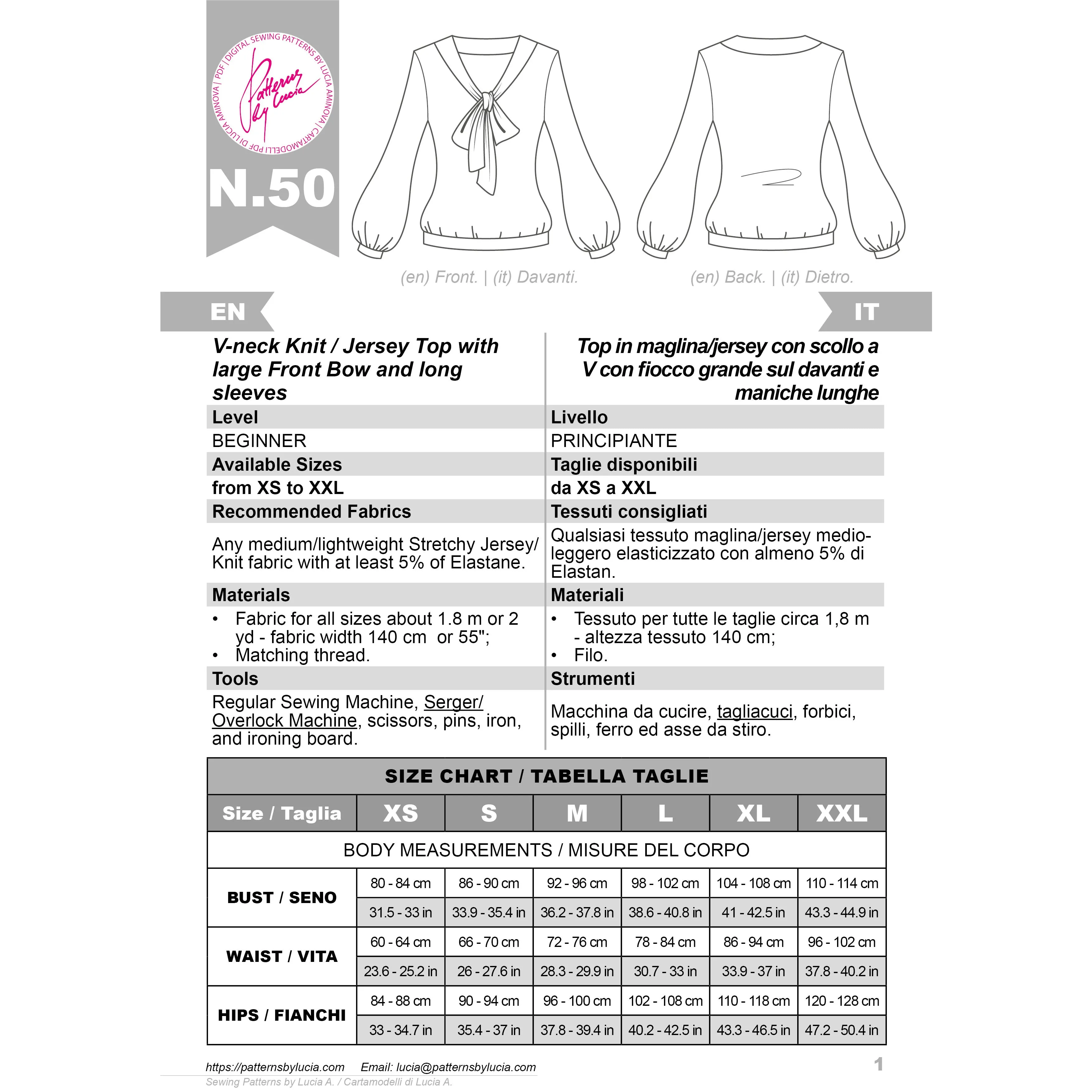Bow Tie Top Sewing Pattern N.50