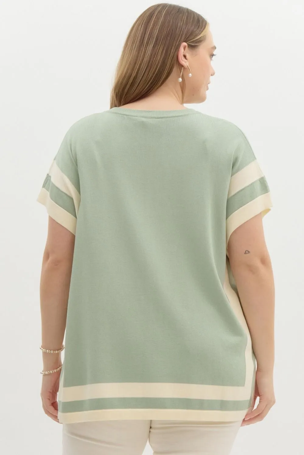 Boxy Knit Short-Sleeve Sweater in Sage