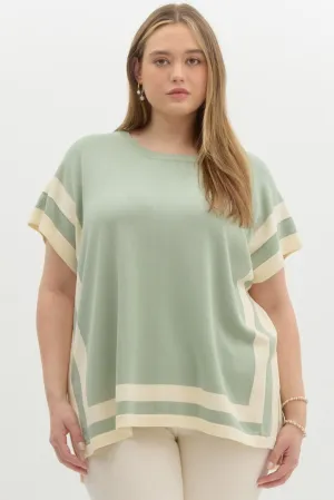 Boxy Knit Short-Sleeve Sweater in Sage