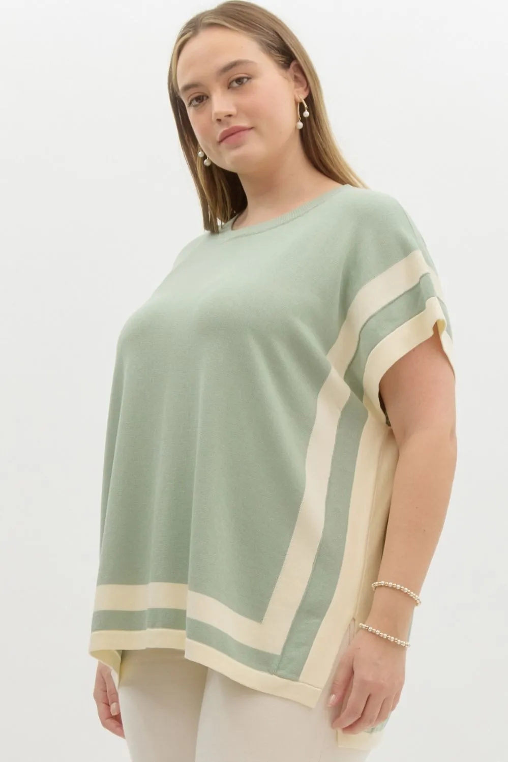 Boxy Knit Short-Sleeve Sweater in Sage