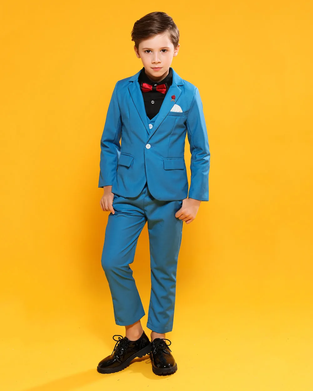 Boys' Blue Formal Suit  4 piece Dresswear suit set with jacket,shirt,vest and pants