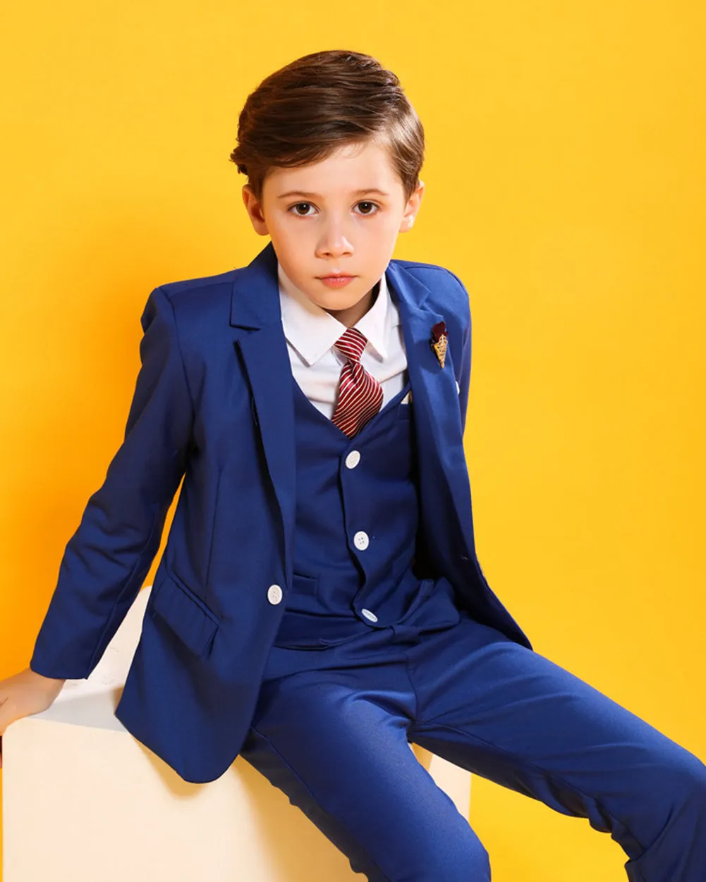 Boys' Blue Formal Suit  4 piece Dresswear suit set with jacket,shirt,vest and pants