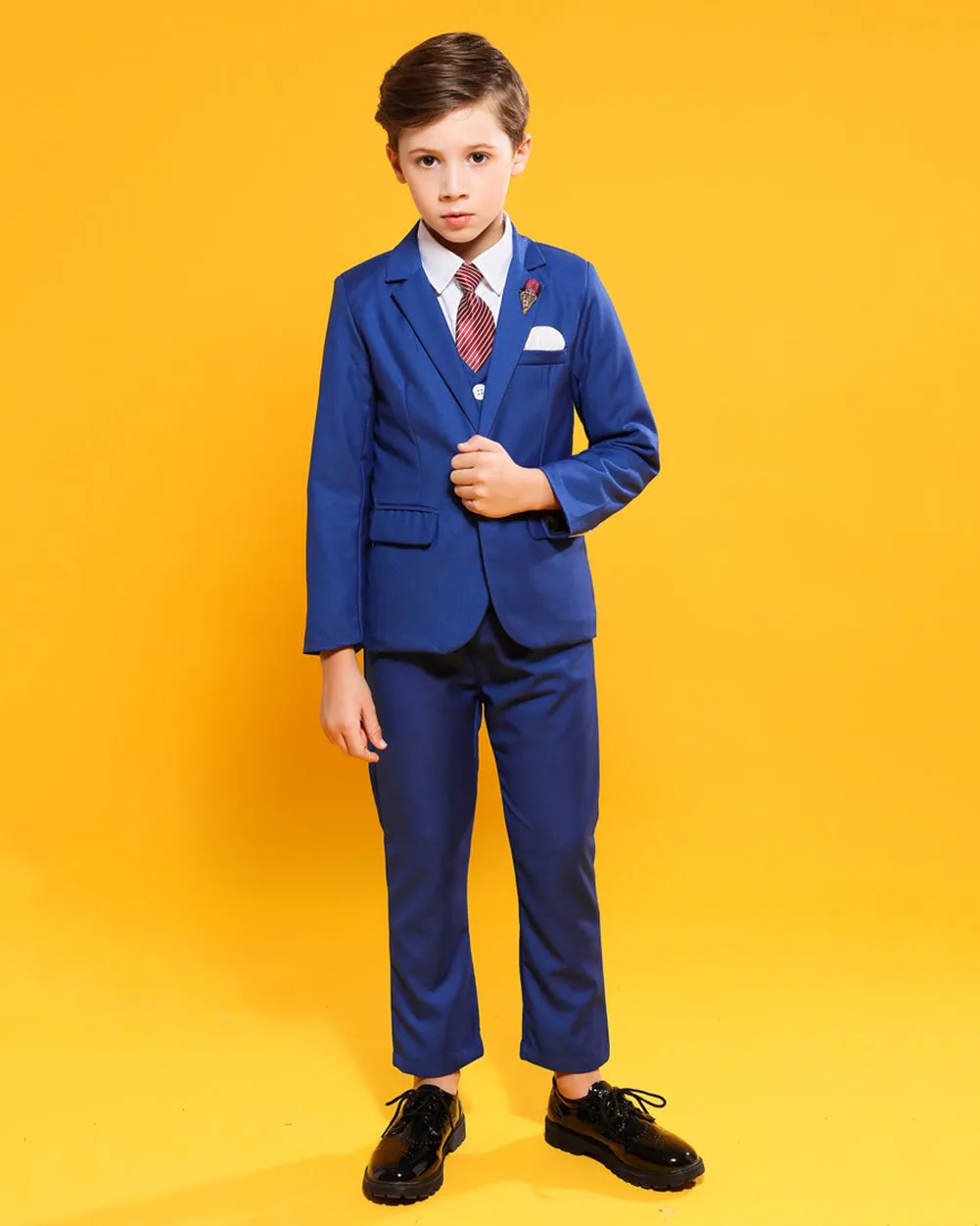 Boys' Blue Formal Suit  4 piece Dresswear suit set with jacket,shirt,vest and pants