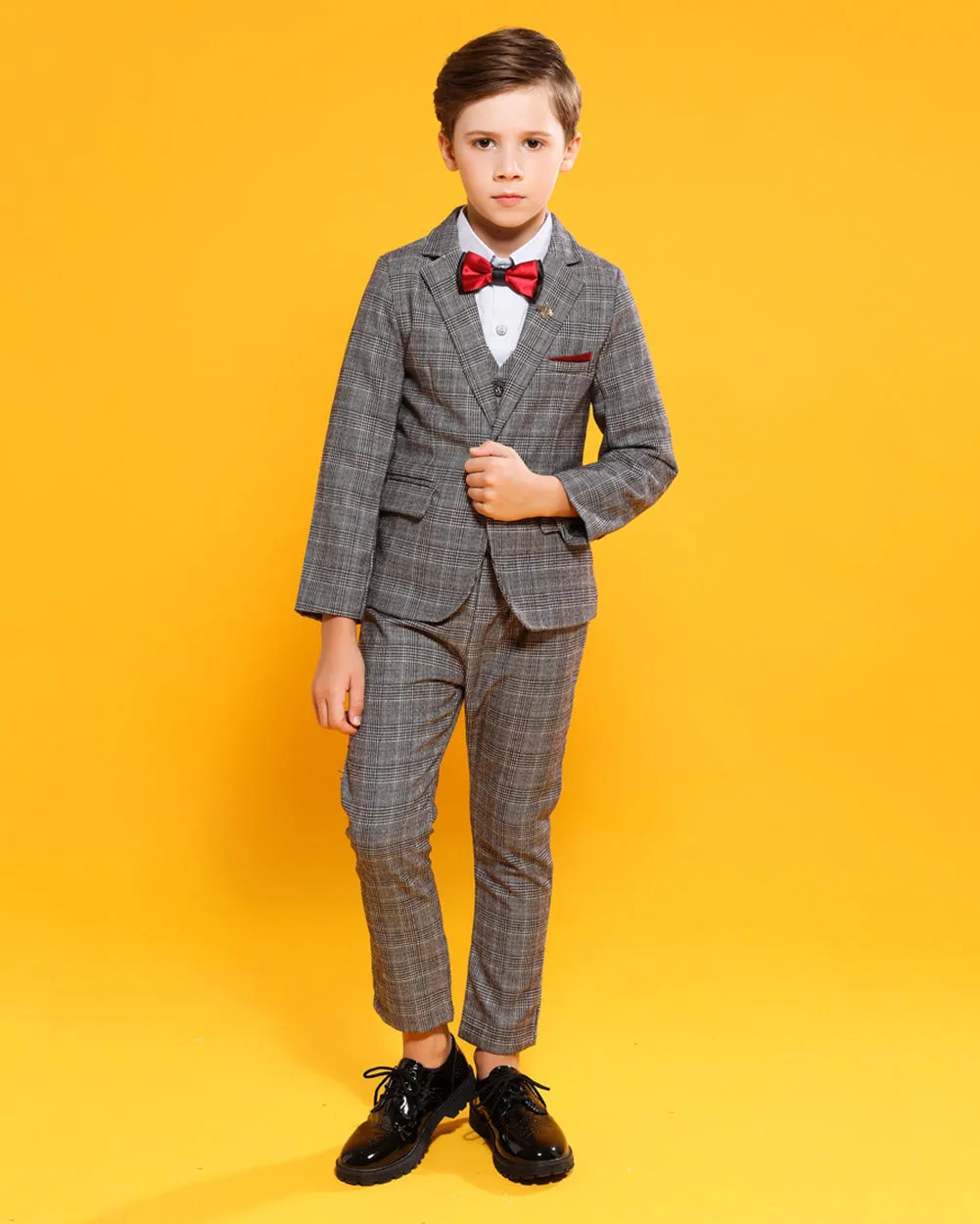 Boys' Gray Formal Suit  3 piece Dresswear suit set with jacket,vest and pants