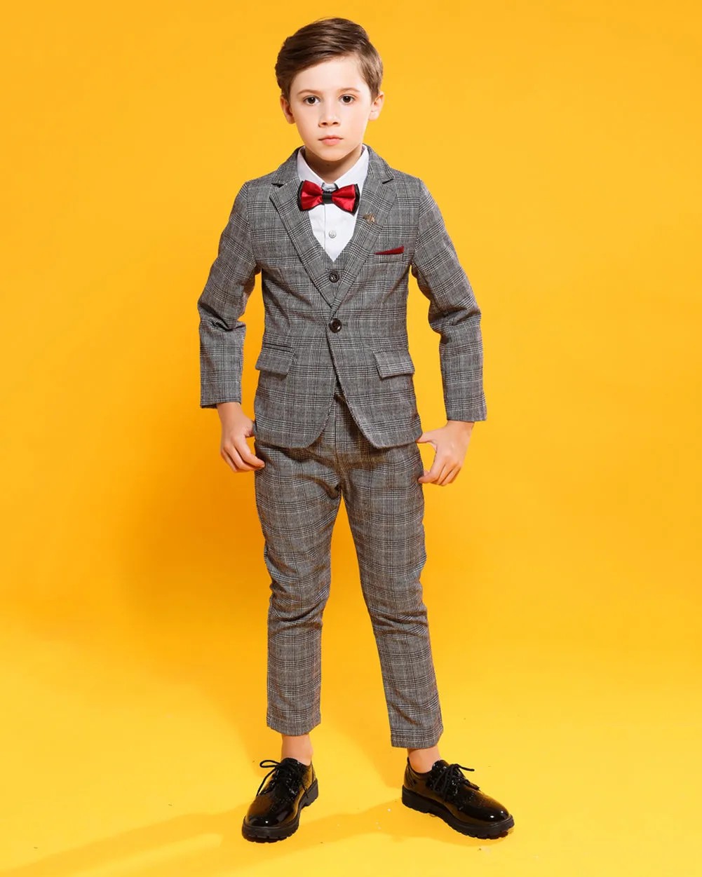 Boys' Gray Formal Suit  3 piece Dresswear suit set with jacket,vest and pants