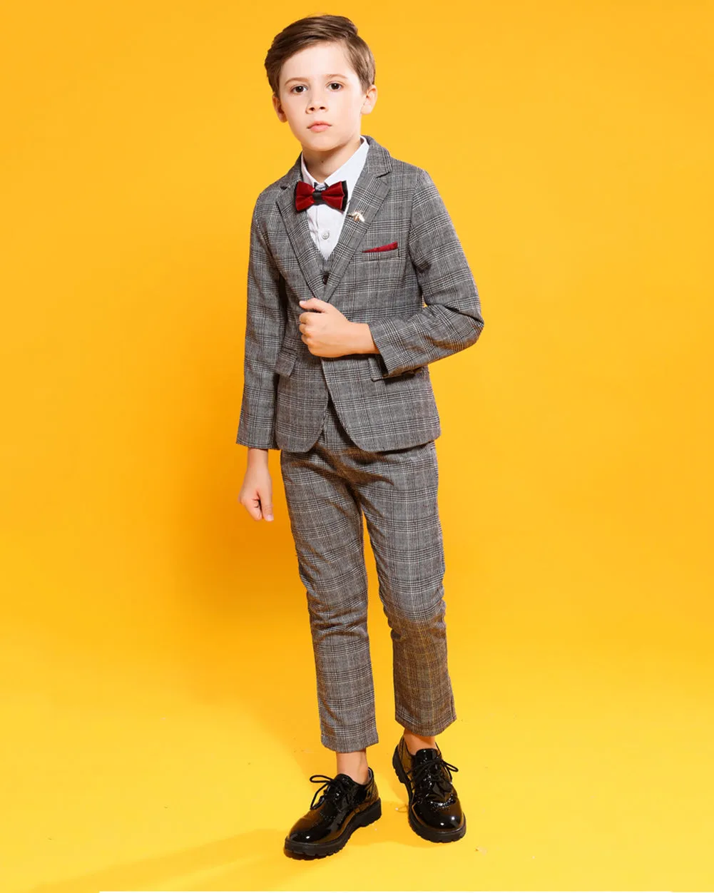 Boys' Gray Formal Suit  3 piece Dresswear suit set with jacket,vest and pants