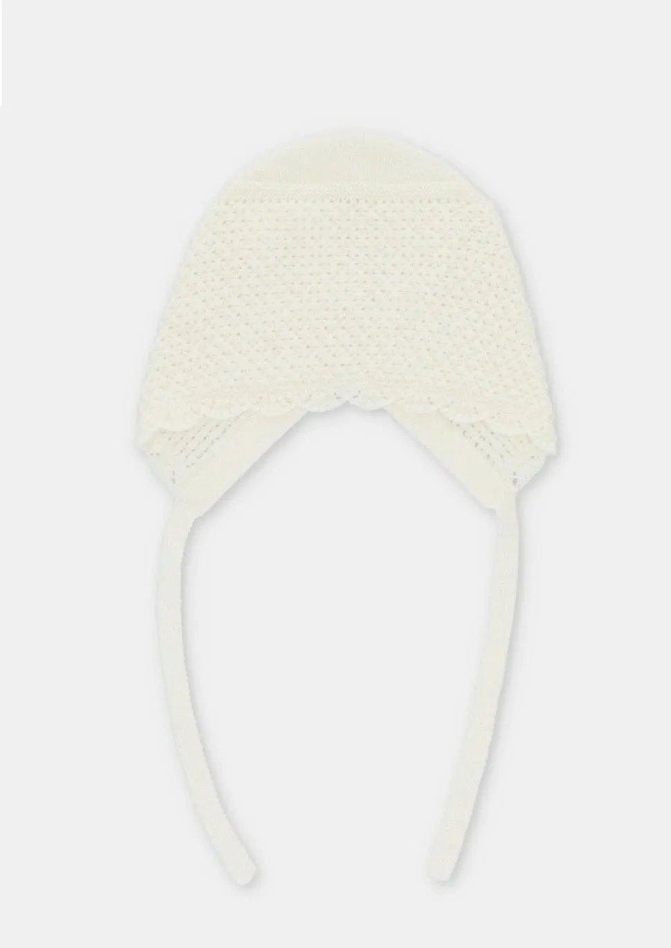 Boys Ivory Knit Bonnet With Ties