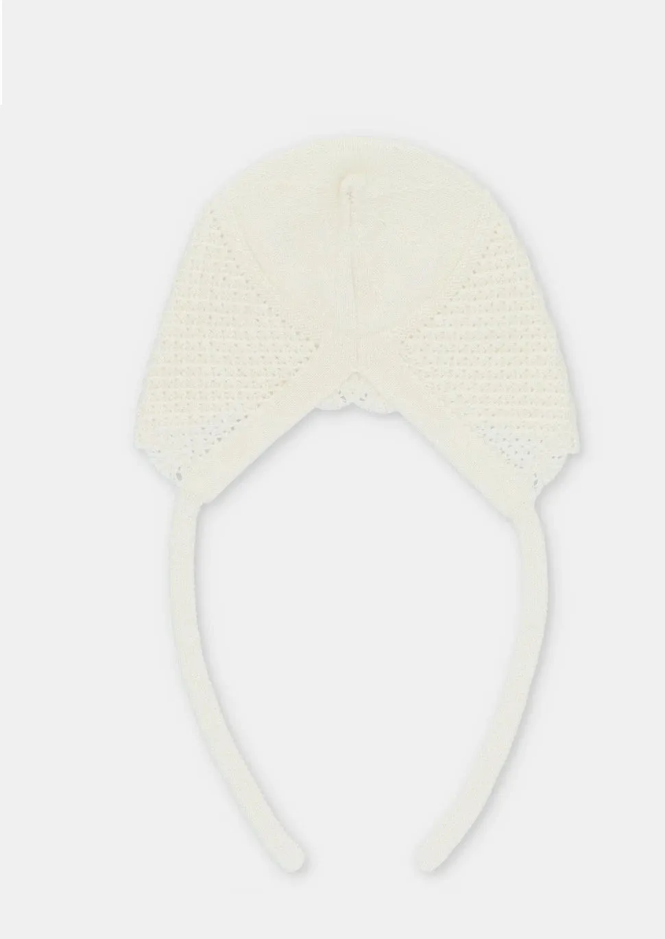 Boys Ivory Knit Bonnet With Ties