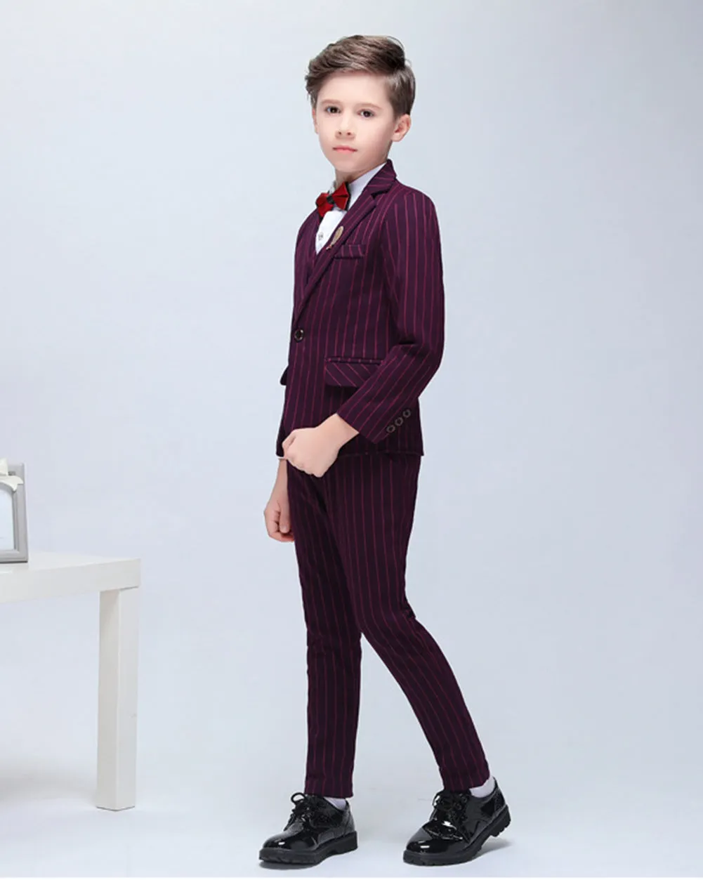 Boys' Red Stripy Formal suits 3 piece Dresswear Suit Set With Jacket,Pants and Vest