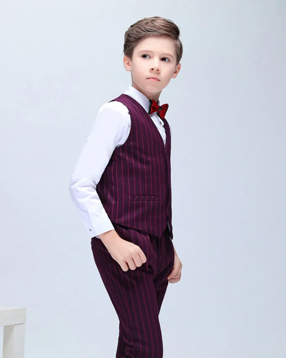 Boys' Red Stripy Formal suits 3 piece Dresswear Suit Set With Jacket,Pants and Vest