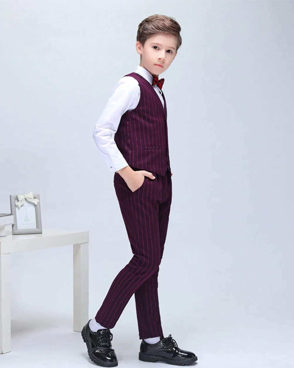 Boys' Red Stripy Formal suits 3 piece Dresswear Suit Set With Jacket,Pants and Vest