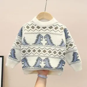Boys sweater 2025 autumn and winter new children's thickened mink velvet medium and small children's knitted pullover base cartoon sweater