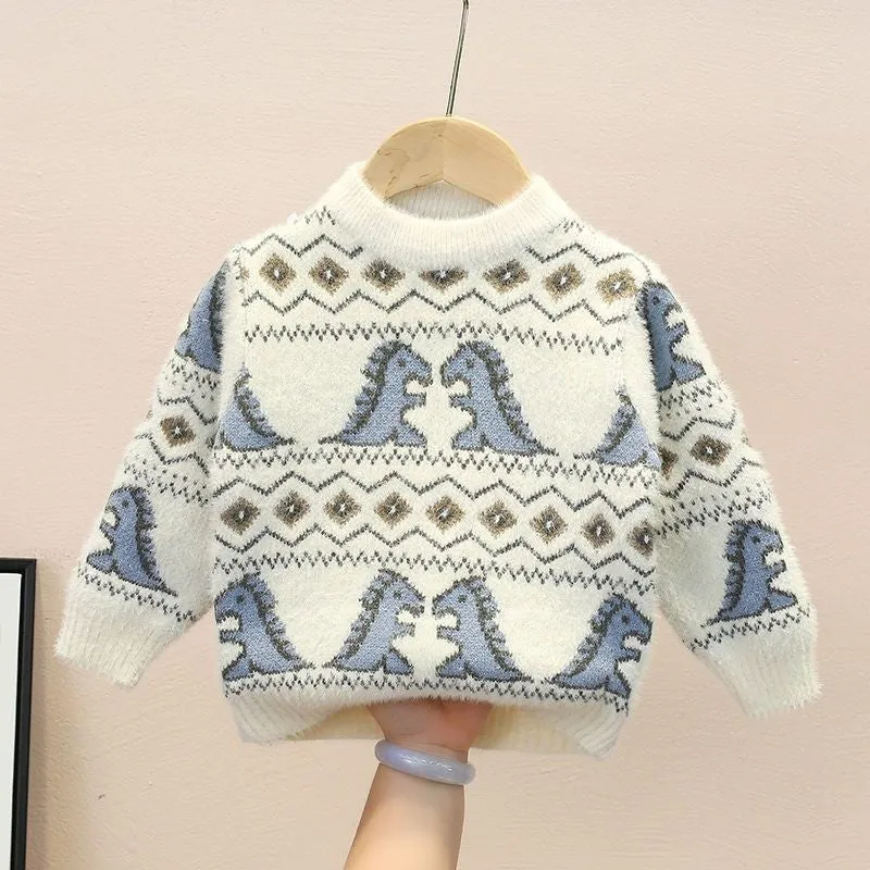 Boys sweater 2025 autumn and winter new children's thickened mink velvet medium and small children's knitted pullover base cartoon sweater