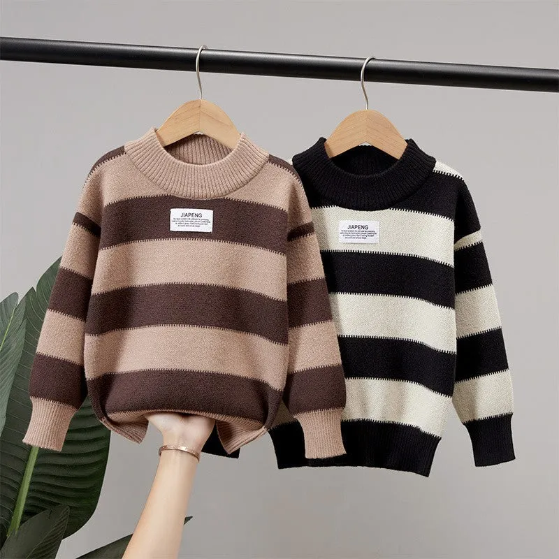 Boys sweater 2025 autumn and winter thickened warm sweater Korean version handsome pullover knitted sweater boys bottoming trend
