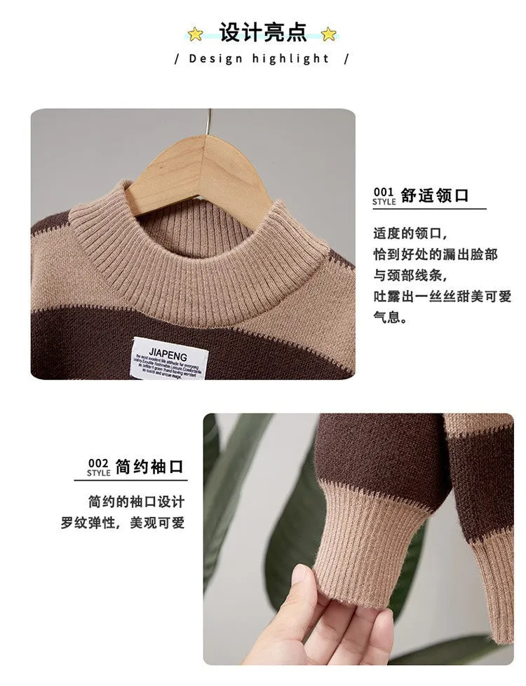 Boys sweater 2025 autumn and winter thickened warm sweater Korean version handsome pullover knitted sweater boys bottoming trend