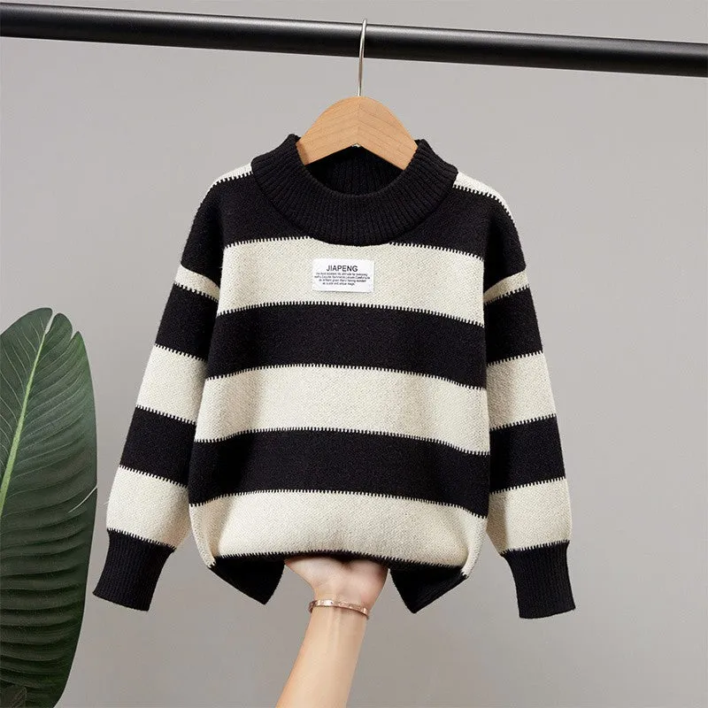 Boys sweater 2025 autumn and winter thickened warm sweater Korean version handsome pullover knitted sweater boys bottoming trend