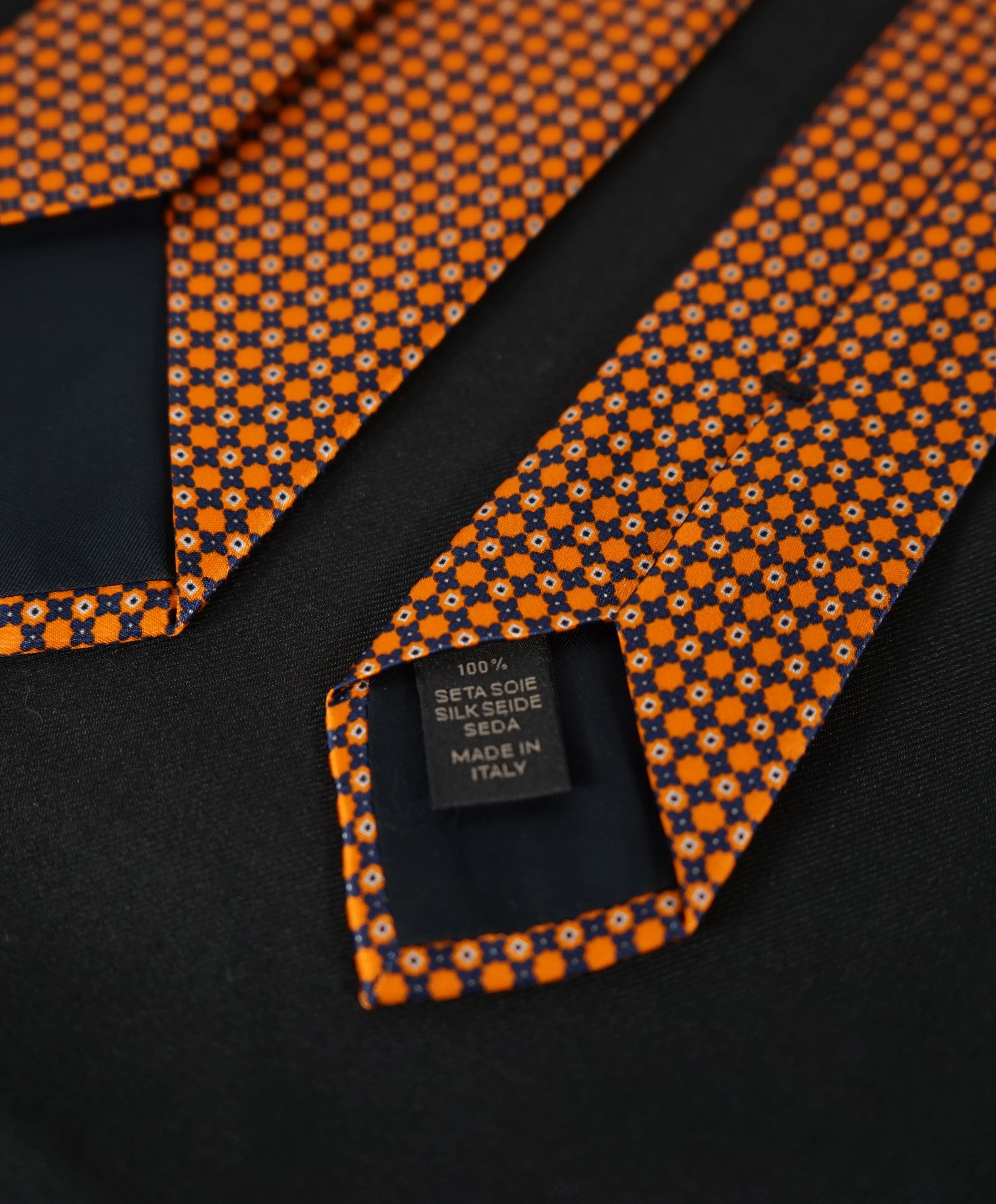 BRIONI   -   Orange  &  Black Geometric Print Tie