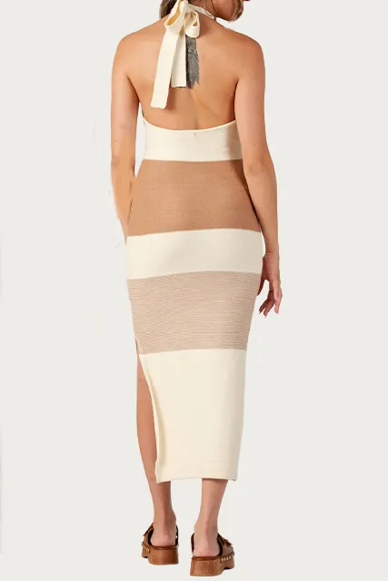 BRIZO KNITTED HALTERNECK MIDI DRESS