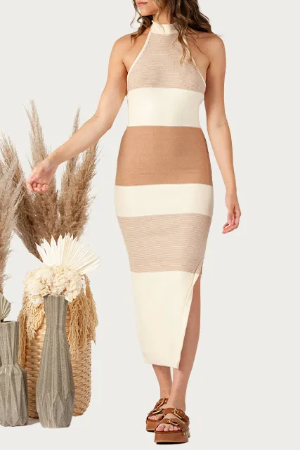 BRIZO KNITTED HALTERNECK MIDI DRESS