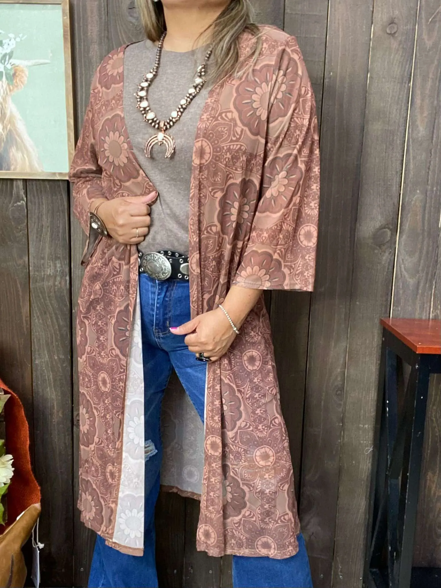 Brown Boho printed duster
