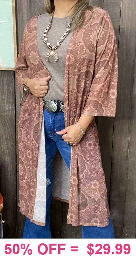 Brown Boho printed duster