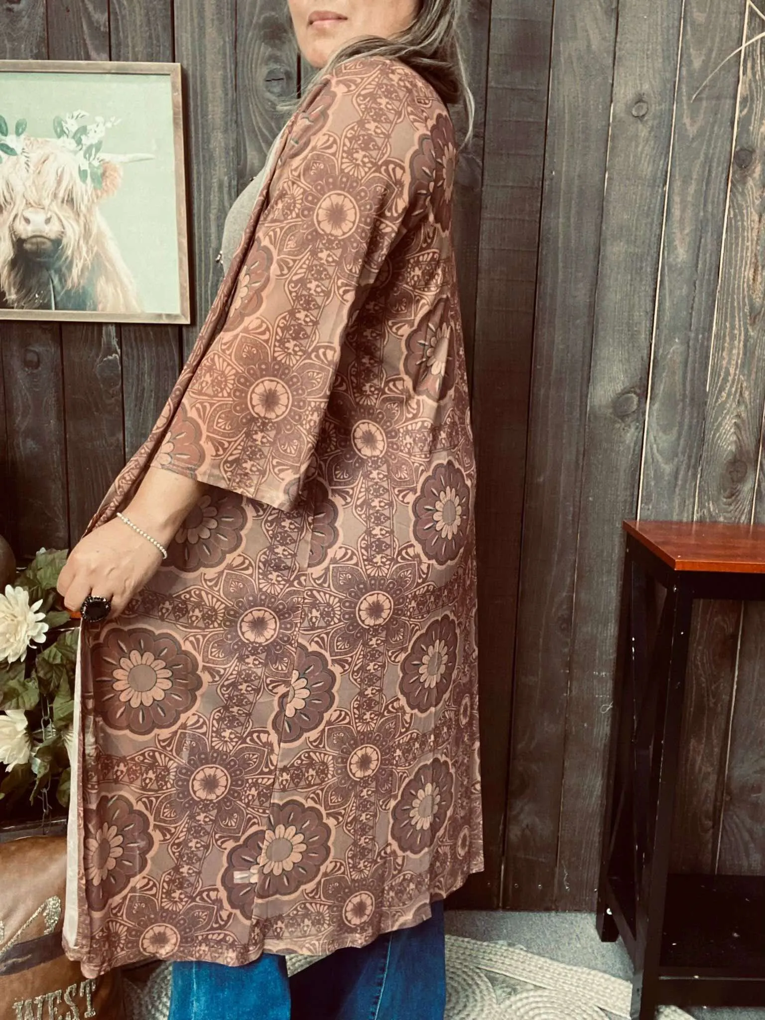 Brown Boho printed duster